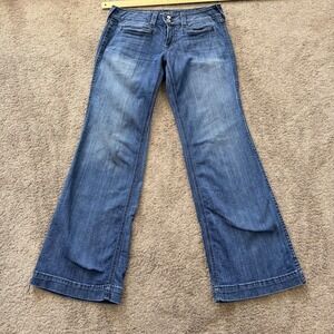 Ariat Denim Womens Wide Leg Trouser Jeans Medium Wash Blue Western Double Button